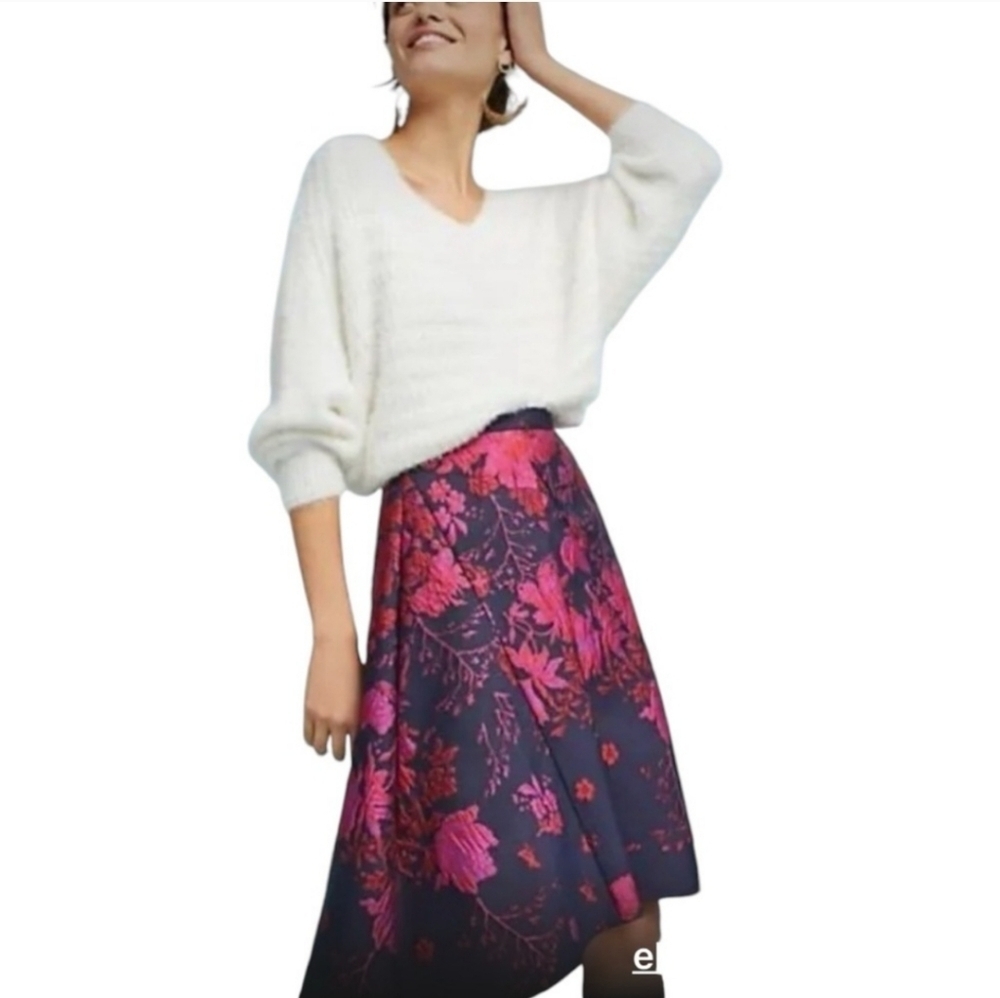 Antgropologie Eva Franco Floral Pink and Black Skirt